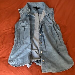 Tommy Hilfiger Light Blue Sleeveless Denim Button-Up